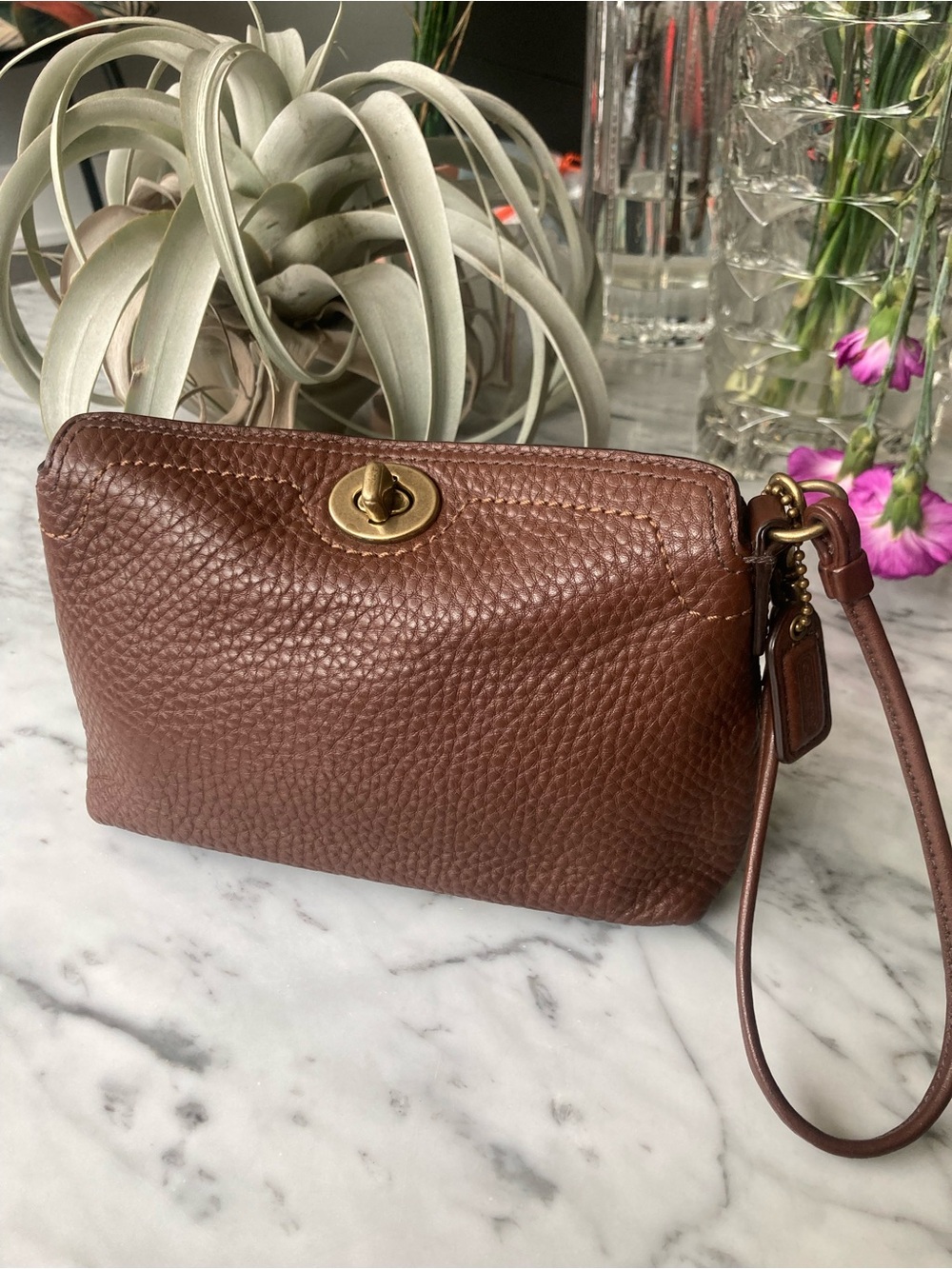 Coach Pebbled Leather Turnlock Wristlet in Pebbled Leather